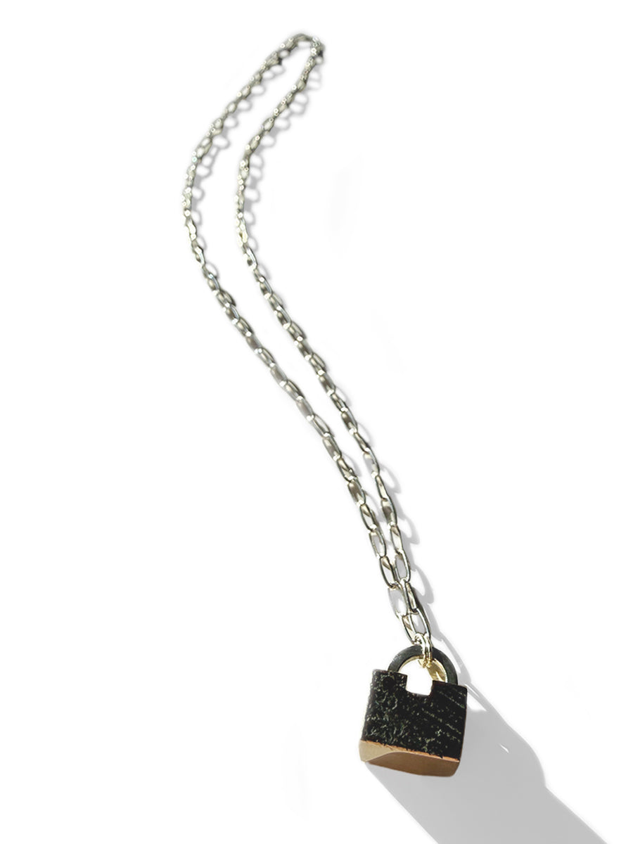 Sculpture Series Small Bronze Square Padlock Necklace