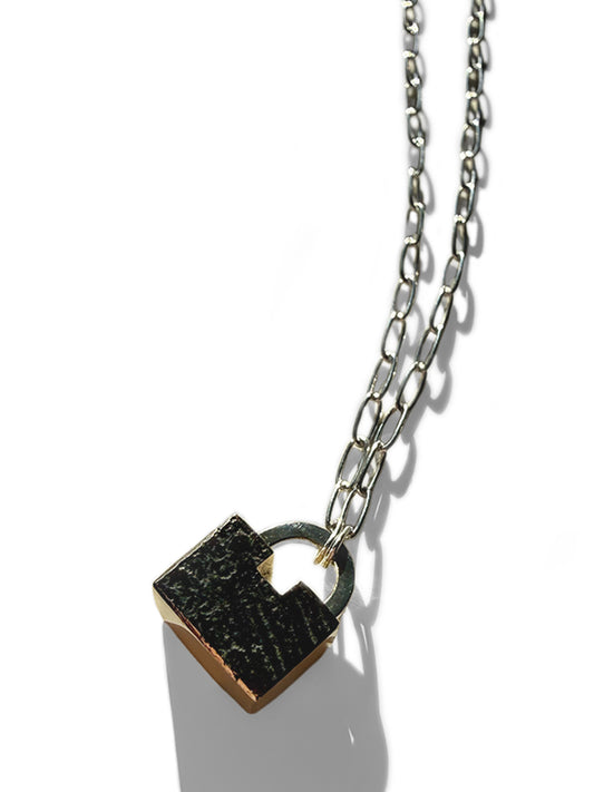 Sculpture Series Small Bronze Square Padlock Necklace