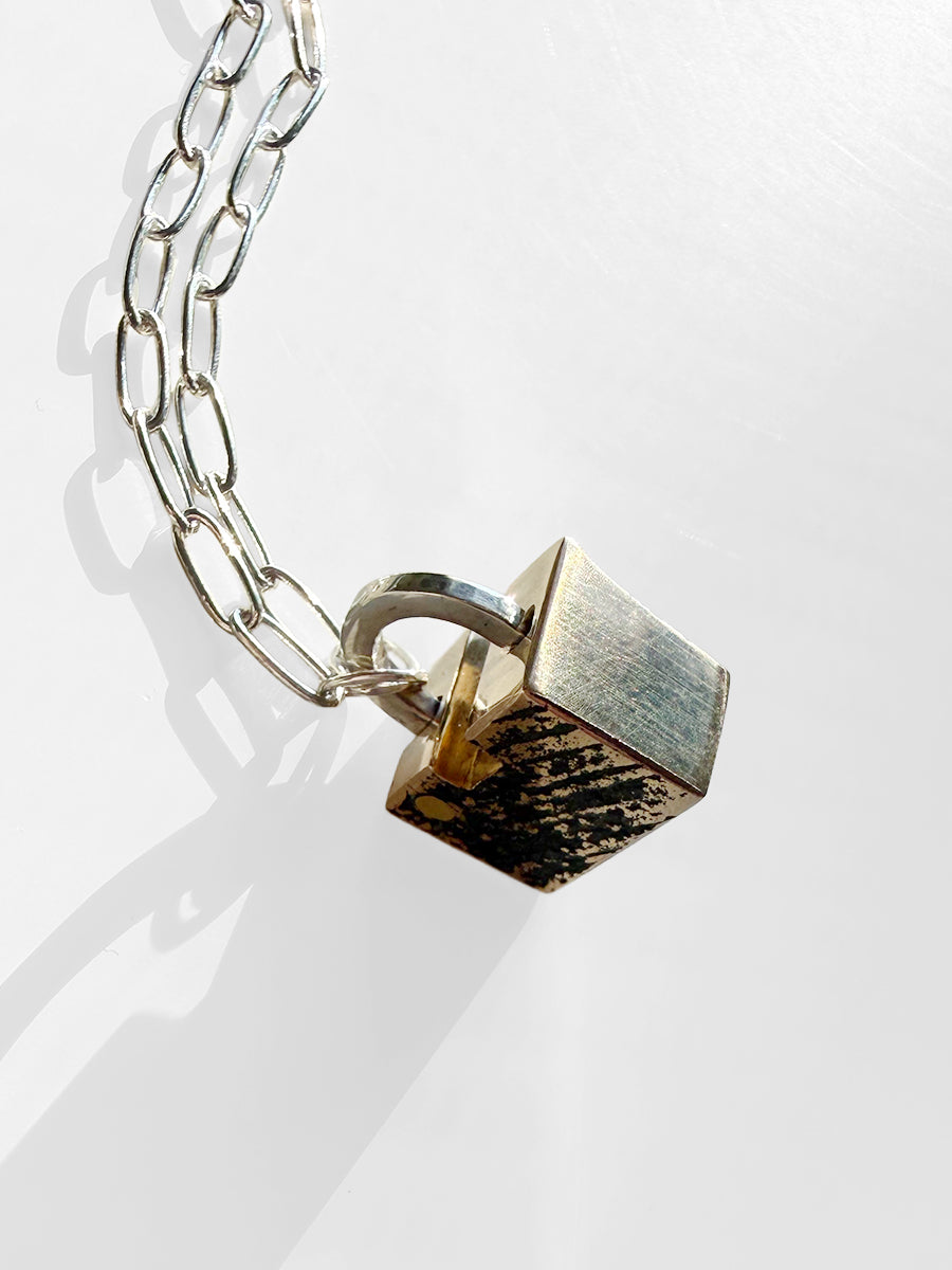 Sculpture Series Small Bronze Square Padlock Necklace