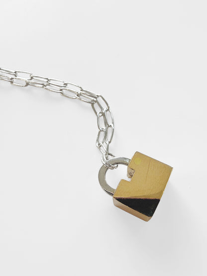 Sculpture Series Small Bronze Square Padlock Necklace