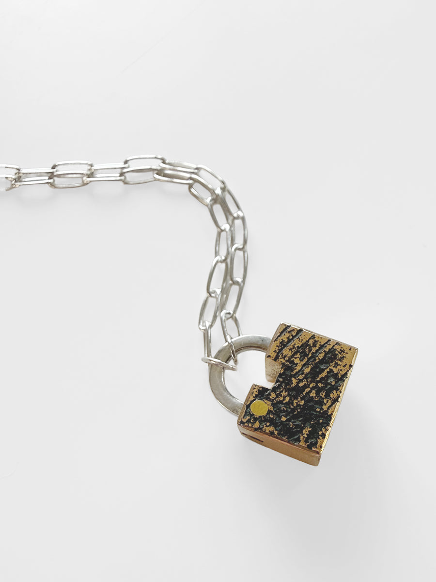 Sculpture Series Small Bronze Square Padlock Necklace