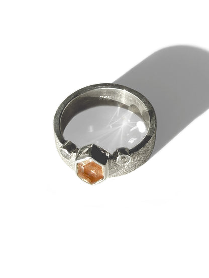 Silver Crown Ring with Oregon Sunstone & White Sapphire