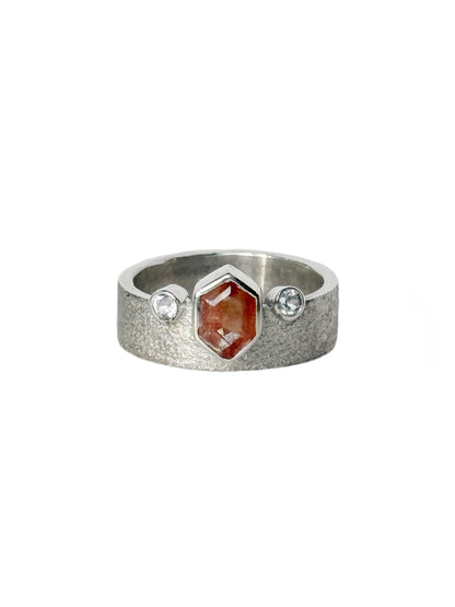 Silver Crown Ring with Oregon Sunstone & White Sapphire