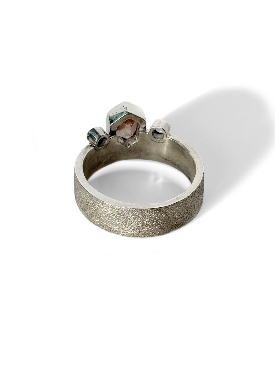 Silver Crown Ring with Oregon Sunstone & White Sapphire