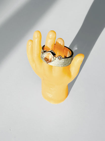 Silver Crown Ring with Oregon Sunstone & White Sapphire