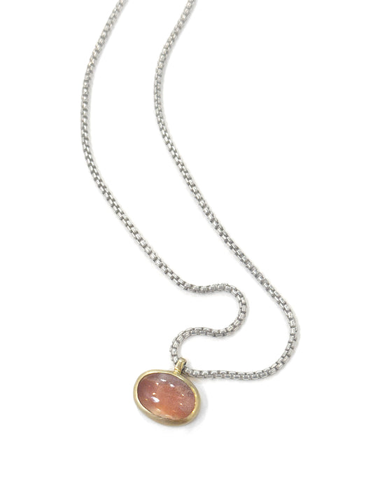 Sunstone Necklace Set in 14k Gold Bezel