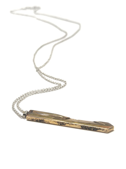 Sculpture Series Bronze Pointed Oblong Pendant Necklace