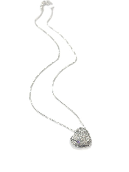 Sterling Silver Molten Heart Pendant Necklace with Pink Sapphire