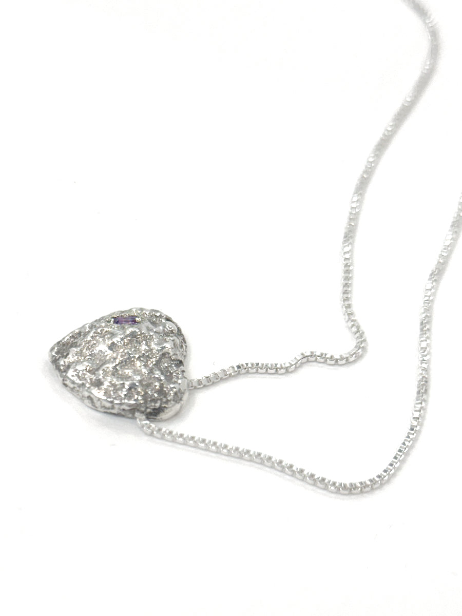 Sterling Silver Molten Heart Pendant Necklace with Pink Sapphire