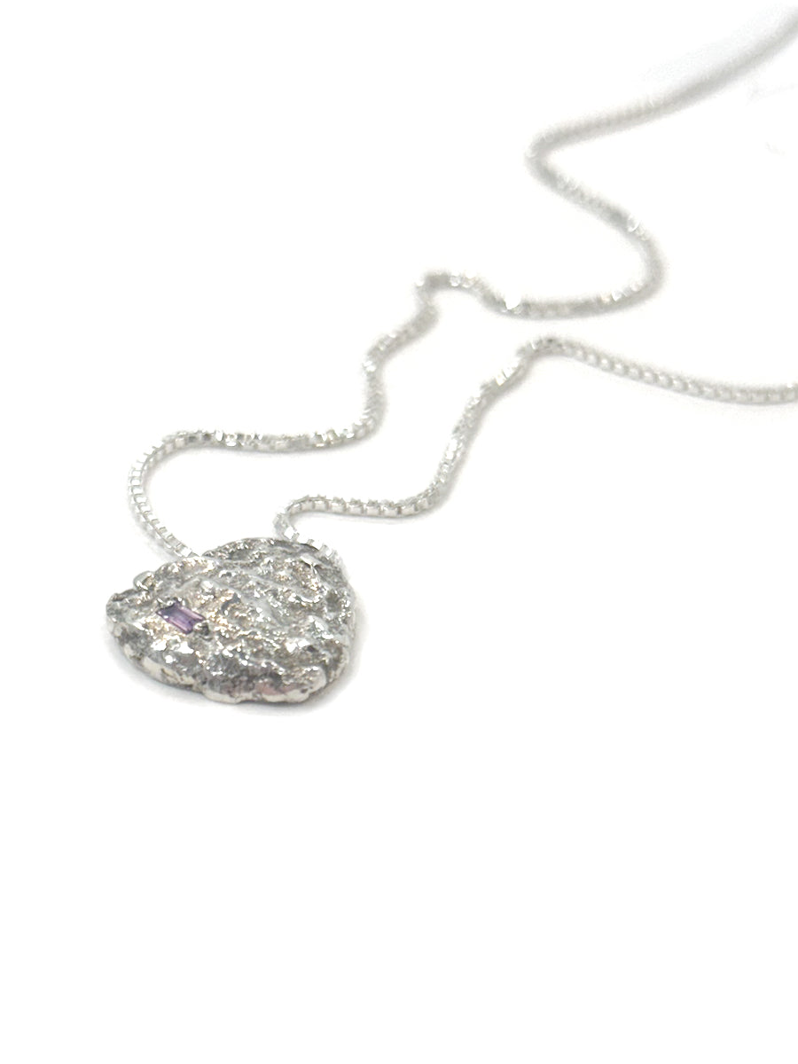 Sterling Silver Molten Heart Pendant Necklace with Pink Sapphire