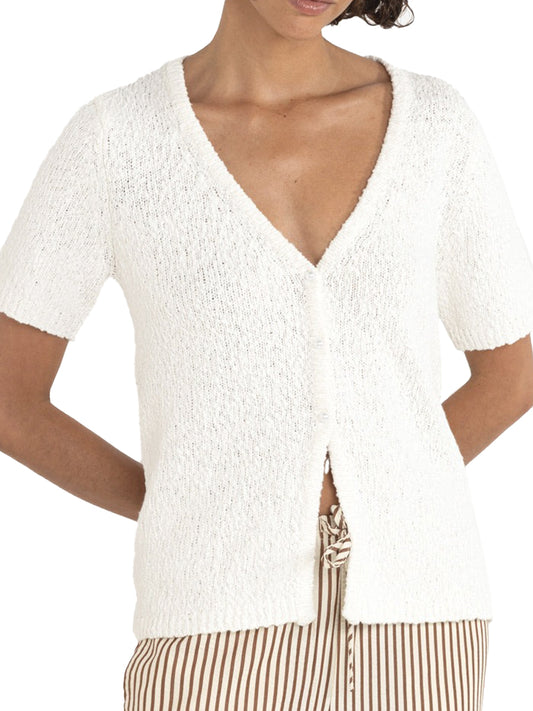 Adele Short Sleeve Knit Cardigan - White