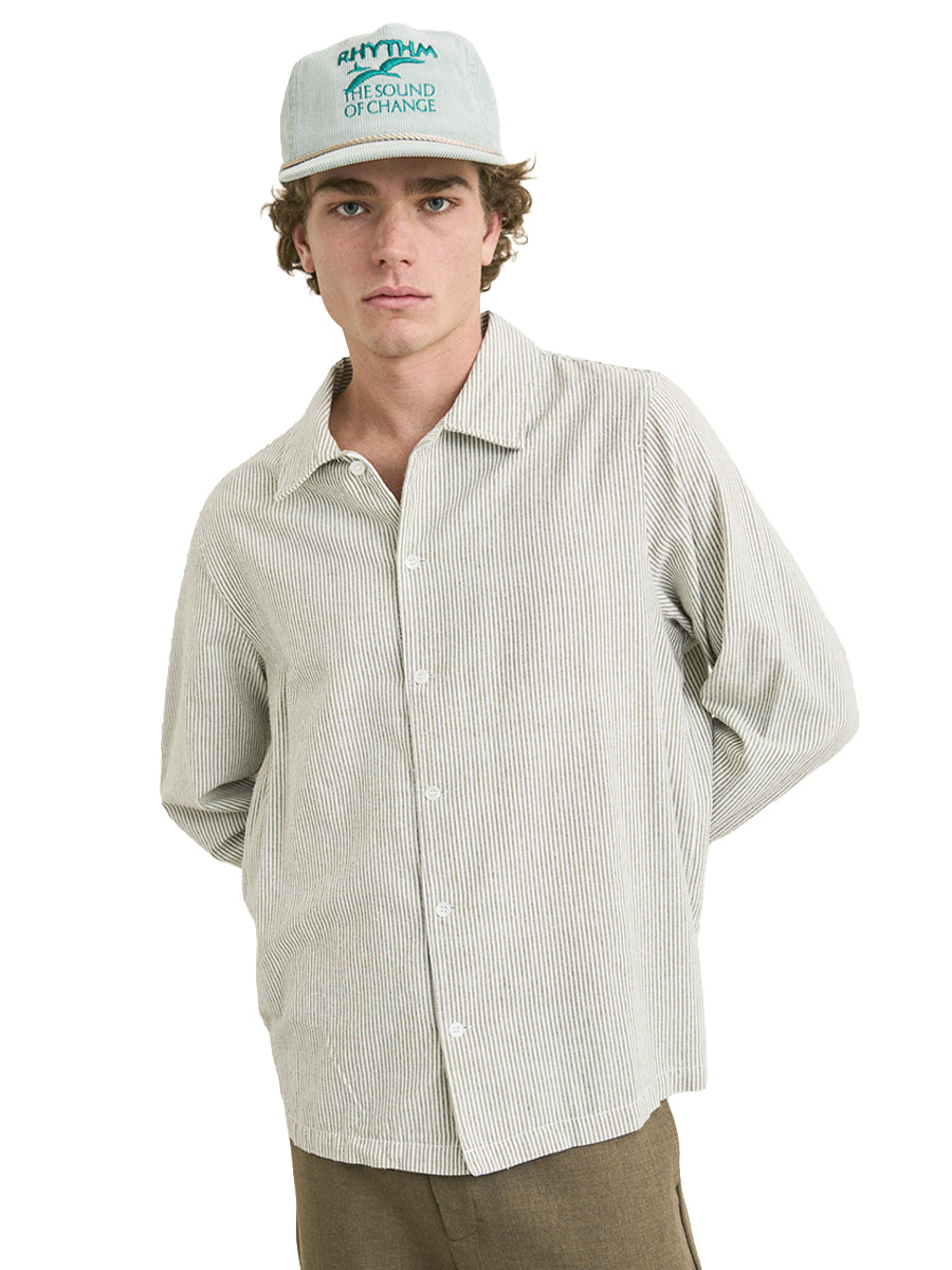 Bank Stripe Long Sleeve Shirt - Olive