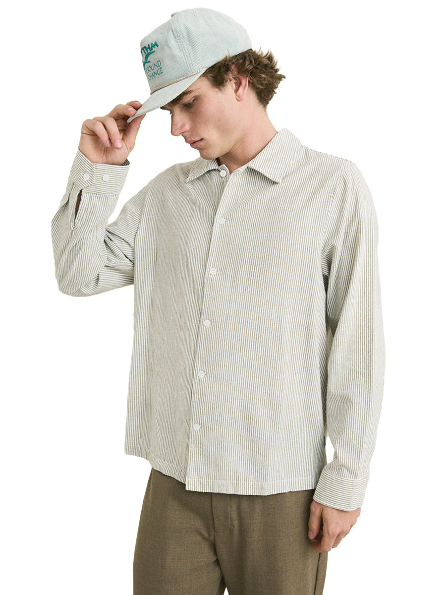 Bank Stripe Long Sleeve Shirt - Olive