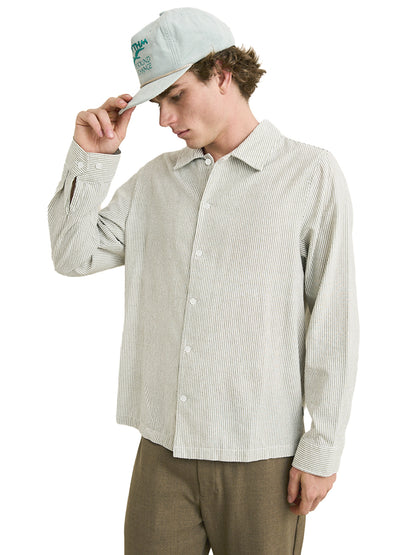 Bank Stripe Long Sleeve Shirt - Olive