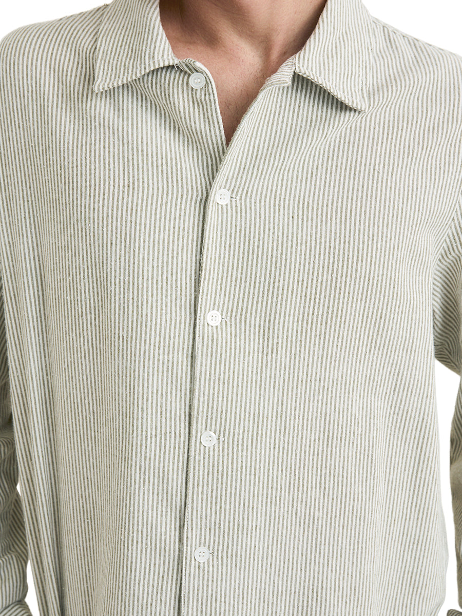 Bank Stripe Long Sleeve Shirt - Olive