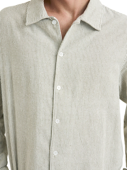 Bank Stripe Long Sleeve Shirt - Olive