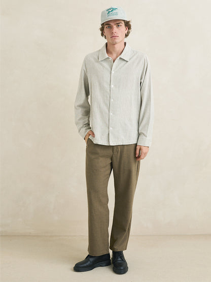 Bank Stripe Long Sleeve Shirt - Olive