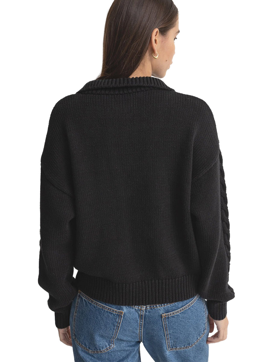 Cabled Vintage Zip Knit - Black