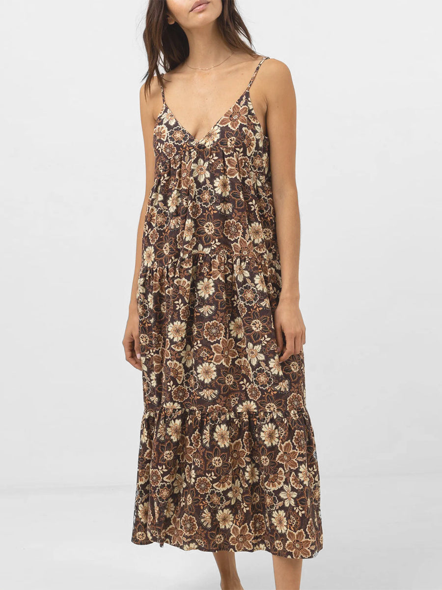Cantabria Tiered Midi Dress - Brown