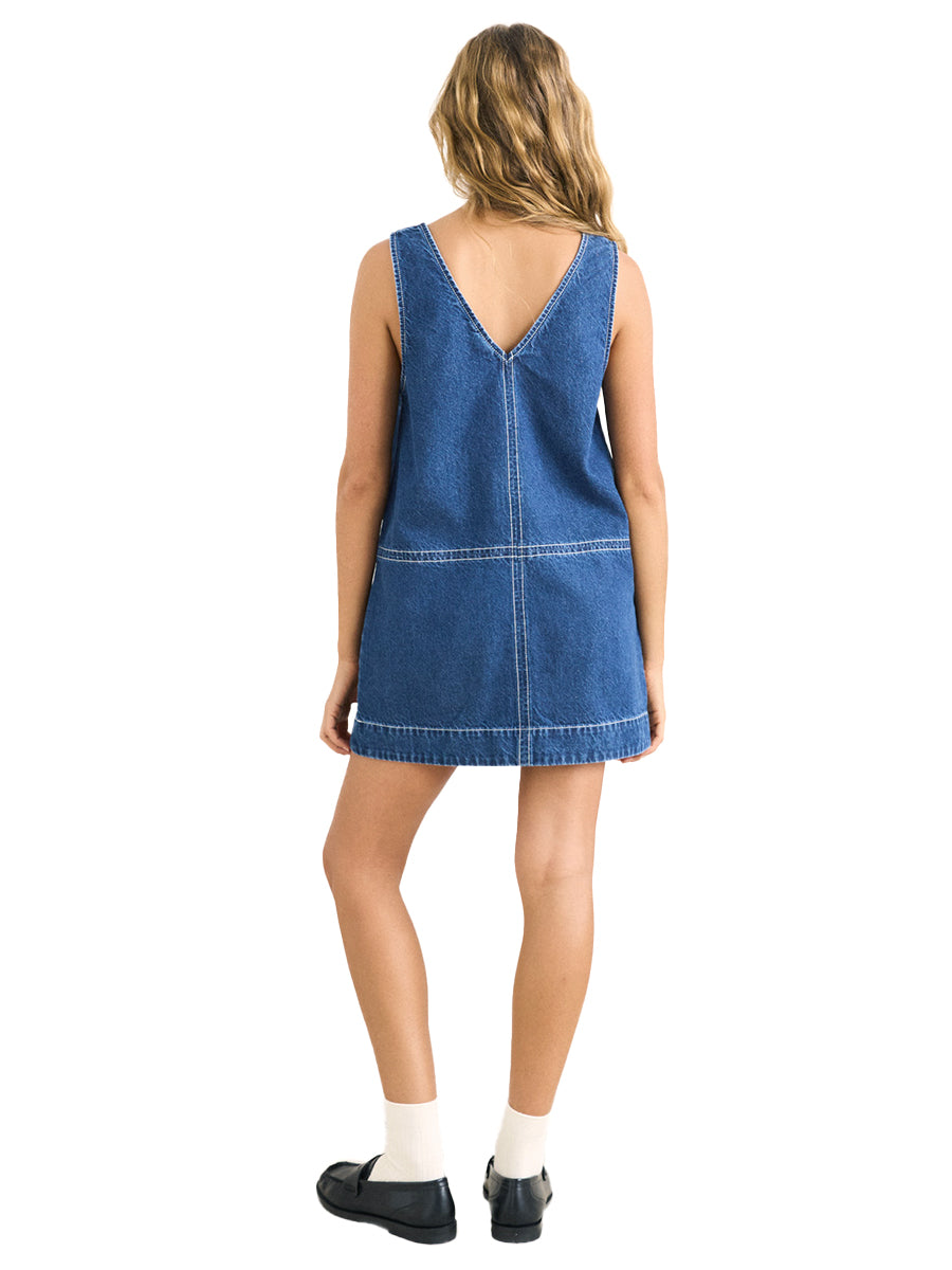 Cece Contrast Stitch Mini Dress - Dark Denim
