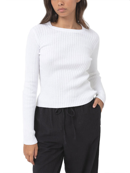 Classic Knit Long Sleeve Top - White
