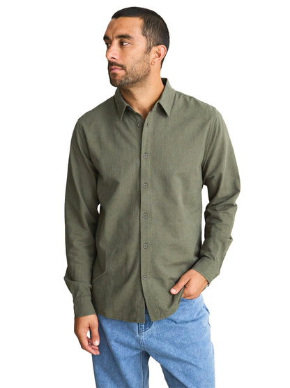 Classic Linen Long Sleeve Shirt - Forest Green