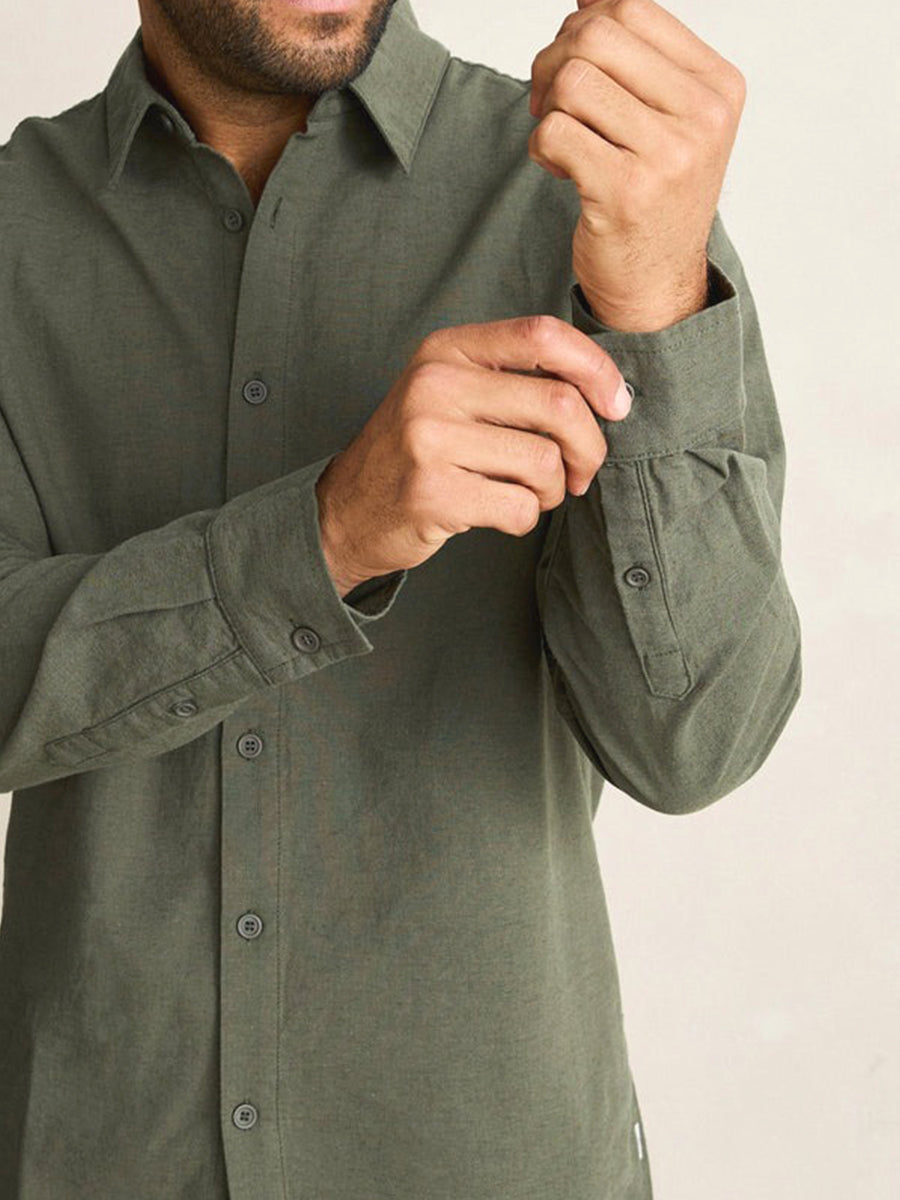 Classic Linen Long Sleeve Shirt - Forest Green