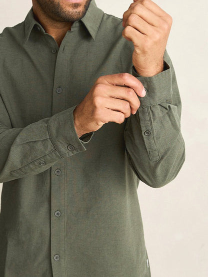 Classic Linen Long Sleeve Shirt - Forest Green