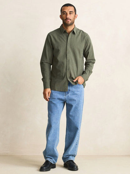 Classic Linen Long Sleeve Shirt - Forest Green