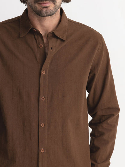 Classic Linen Long Sleeve Shirt - Chocolate