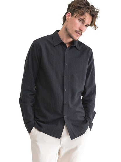 Classic Linen Long Sleeve Shirt - Vintage Black