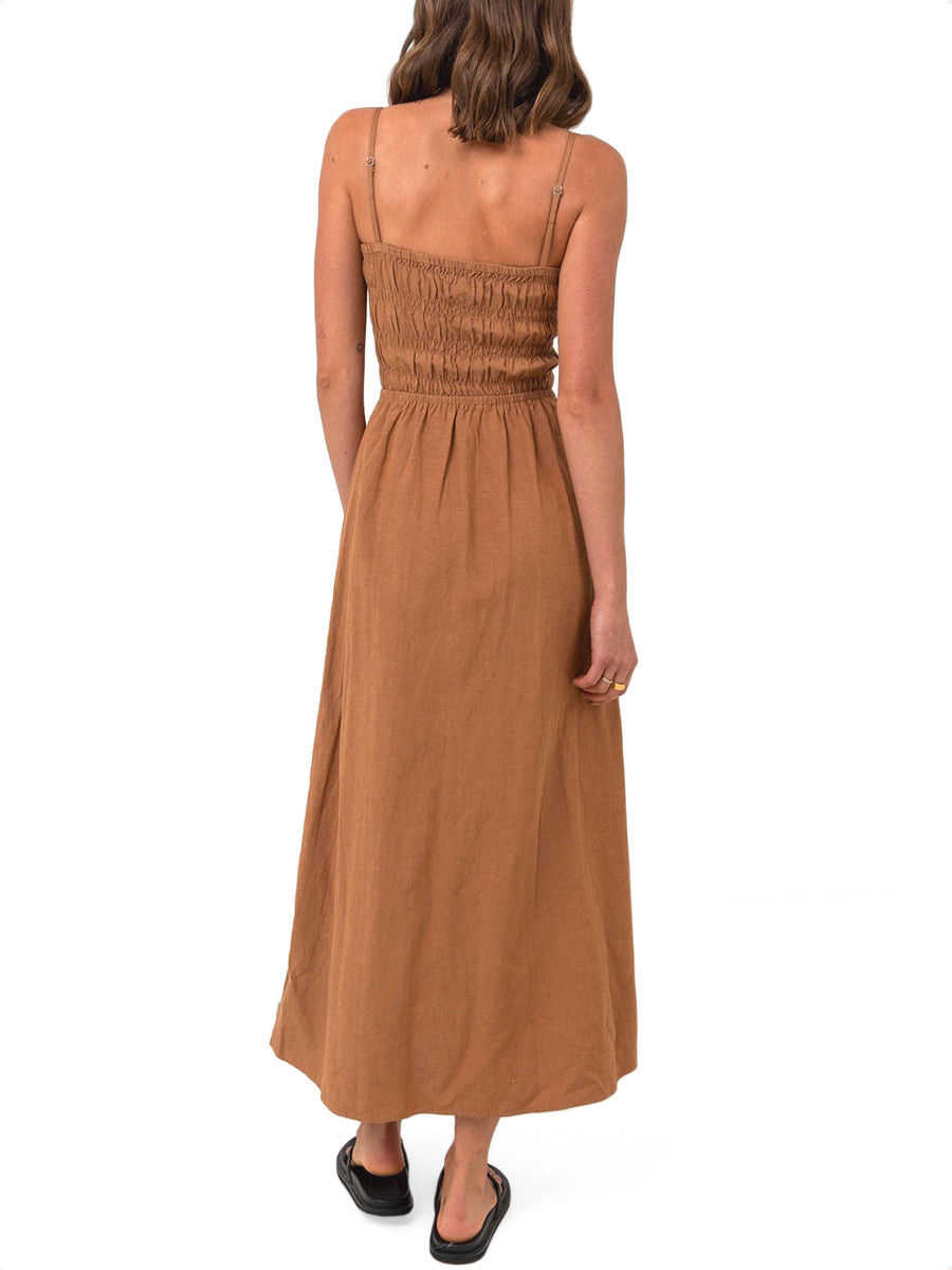 Classic Shirred Midi Dress - Caramel