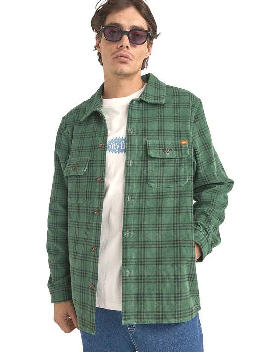 Cord Check Overshirt - Green