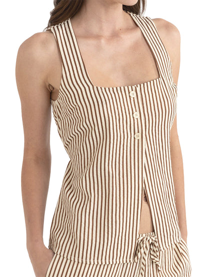 Cove Stripe Long Vest - Natural