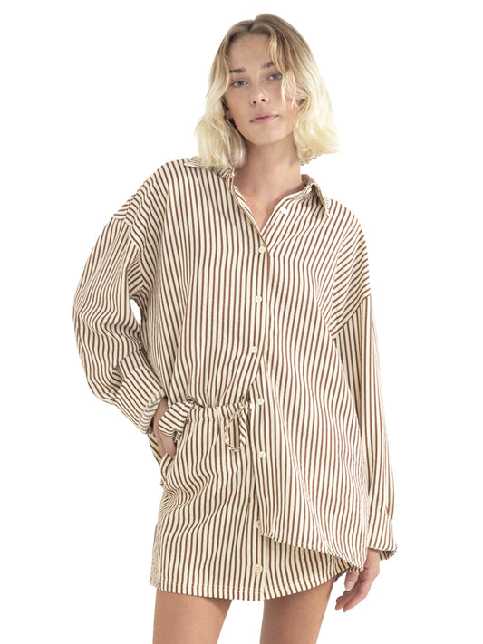 Cove Stripe Oversized Long Sleeve Shirt - Natural