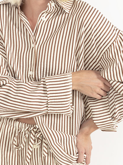 Cove Stripe Oversized Long Sleeve Shirt - Natural