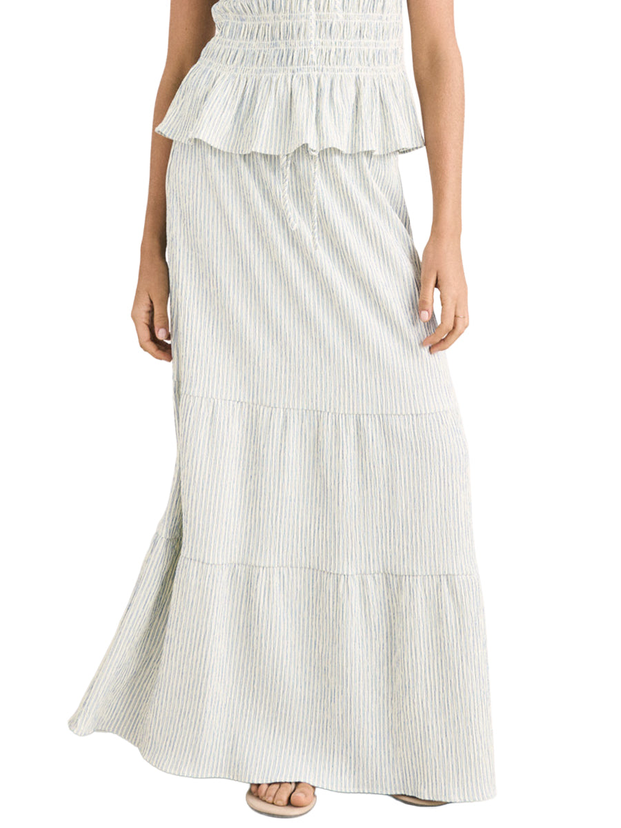Driftwood Stripe Ruffle Midi Skirt - Cream