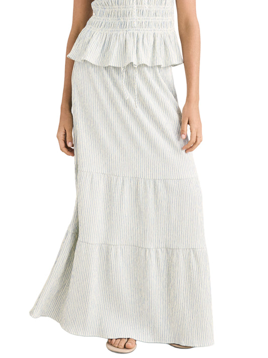 Driftwood Stripe Ruffle Midi Skirt - Cream
