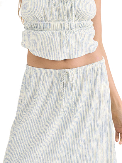 Driftwood Stripe Ruffle Midi Skirt - Cream