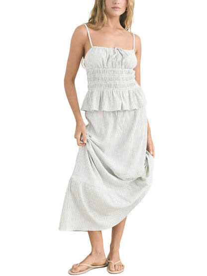 Driftwood Stripe Ruffle Midi Skirt - Cream