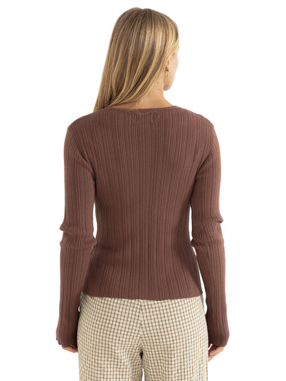 Essential Long Sleeve Knit Top - Chocolate