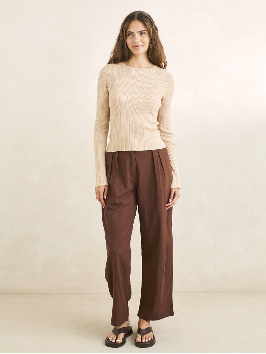 Essential Long Sleeve Knit Top - Oat