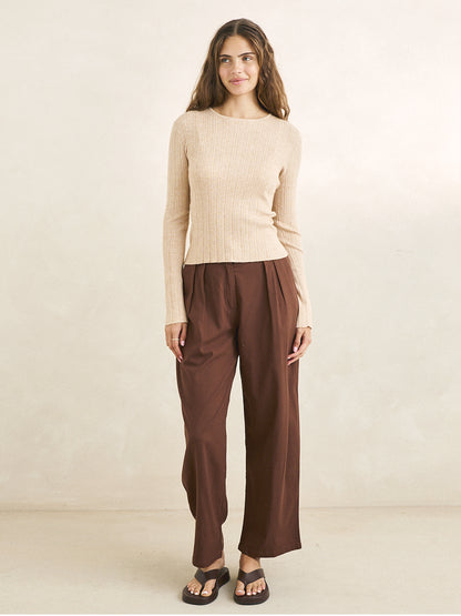 Essential Long Sleeve Knit Top - Oat