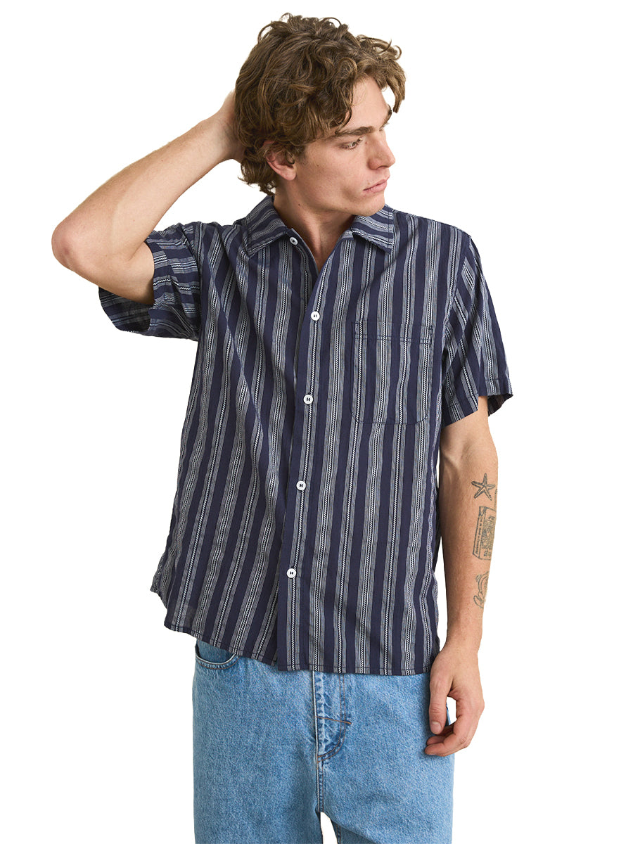 Harbor Stripe Short Sleeve Shirt - Navy