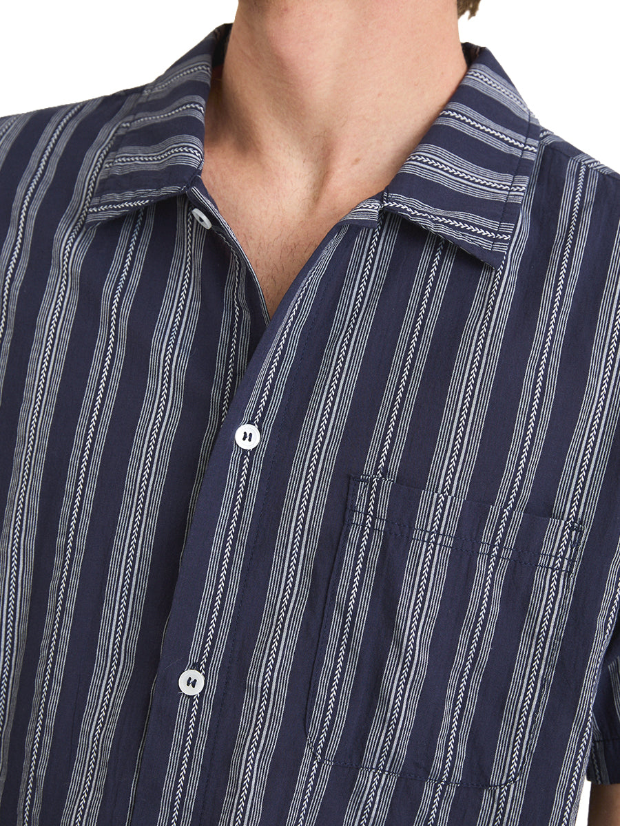 Harbor Stripe Short Sleeve Shirt - Navy