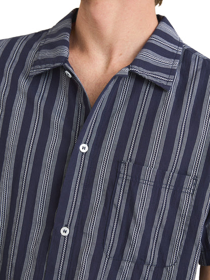 Harbor Stripe Short Sleeve Shirt - Navy