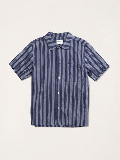Harbor Stripe Short Sleeve Shirt - Navy