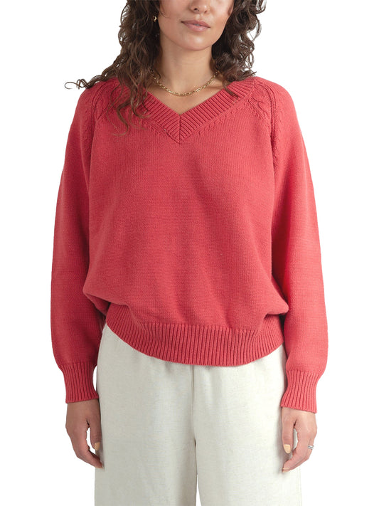 La Rochelle Oversized V-Neck Sweater - Red