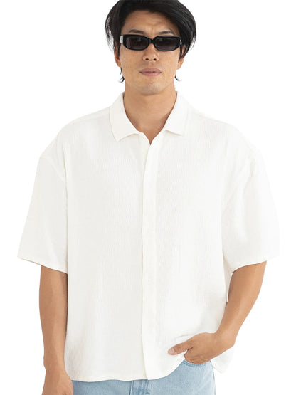 Leads Relaxed Check Short Sleeve Shirt - White