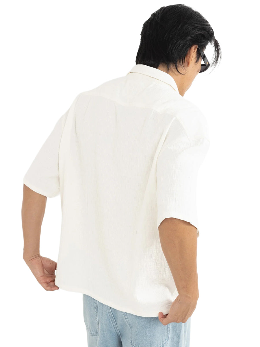 Leads Relaxed Check Short Sleeve Shirt - White